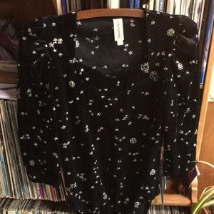 Samantha Pleet black velvet bodysuit with embroidered silver stars size S